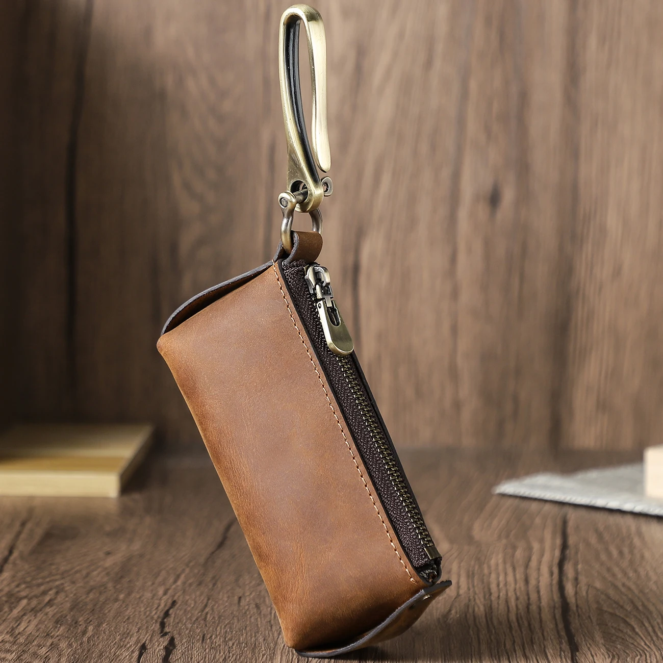 

Мужской кошелек для ключей с RFID-защитой, 100% натуральная кожа, держатель для автомобильных ключей, высококачественный органайзер для ключей на молнии с отделением для монет