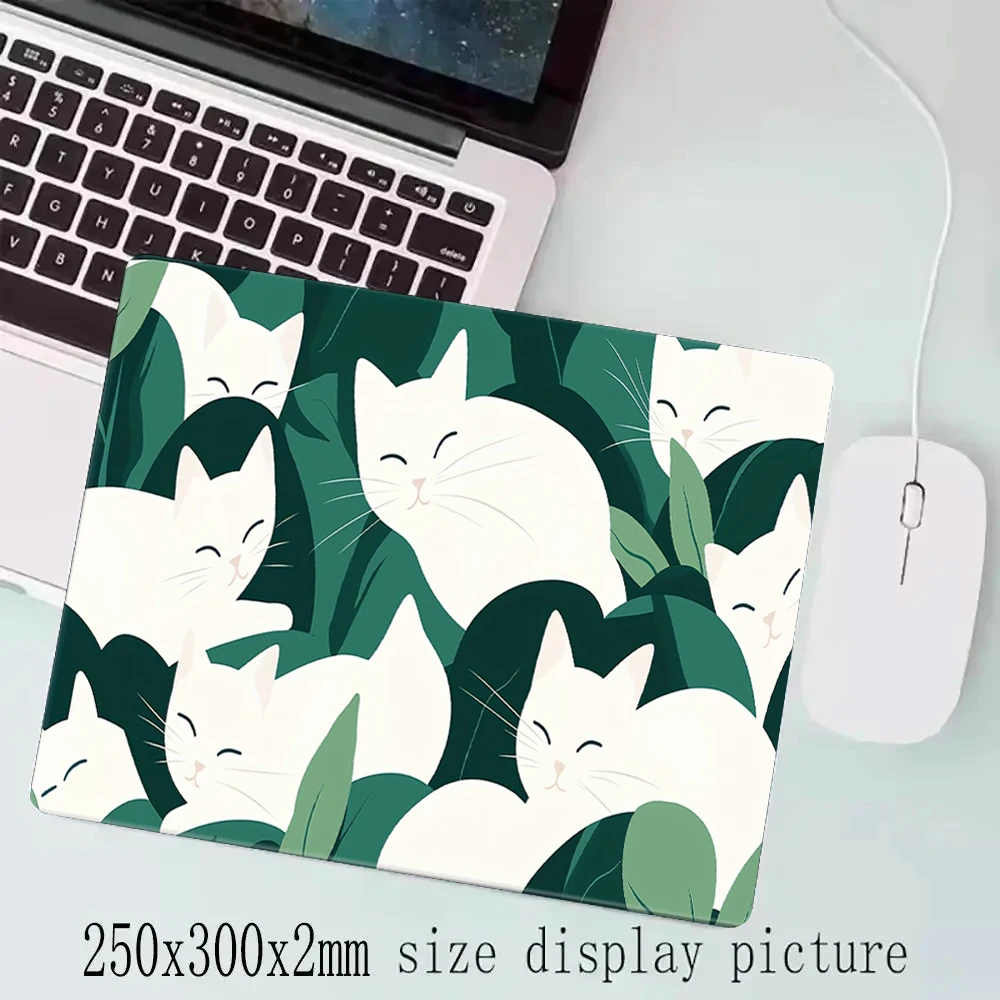 

Large Kawaii Cat-Themed Desk Pad desk mat Green Non-Slip Washable Gaming MousePad for Office & Home Stitched Edges Keyboard mats