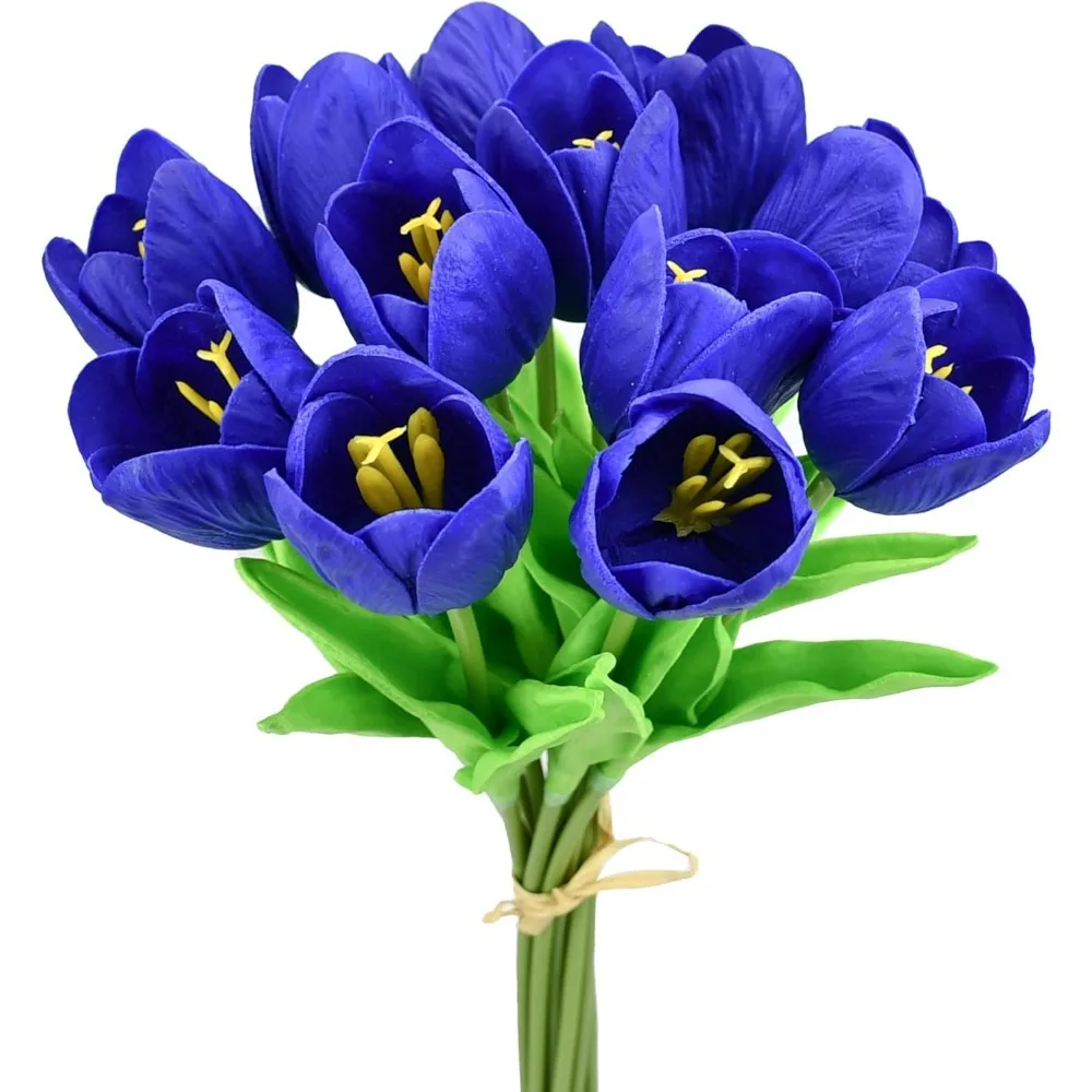 

Mandy's Artificial Tulips 12 Stems Royal Blue Partially Open PU Faux Flowers for Wedding Home Decor 13.5 Inch