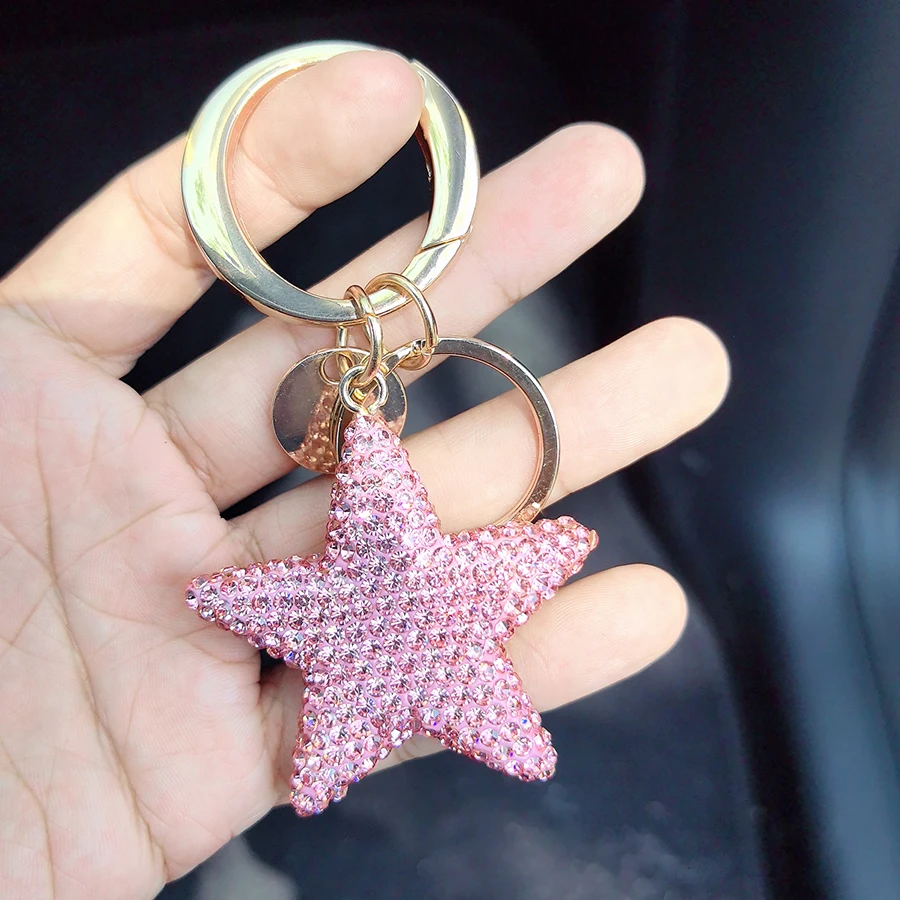 Creative Diamond-Encrusted Five-Pointed Star Keychain, Artificial-Encrusted Diamond Keychain, Bag Pendant