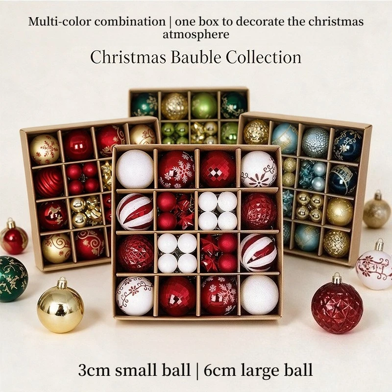 44PCS/Set Christmas Hanging Ball Decorations Shiny Plastic Baubles Ornaments Set for Home Tree Party Holiday Celebration