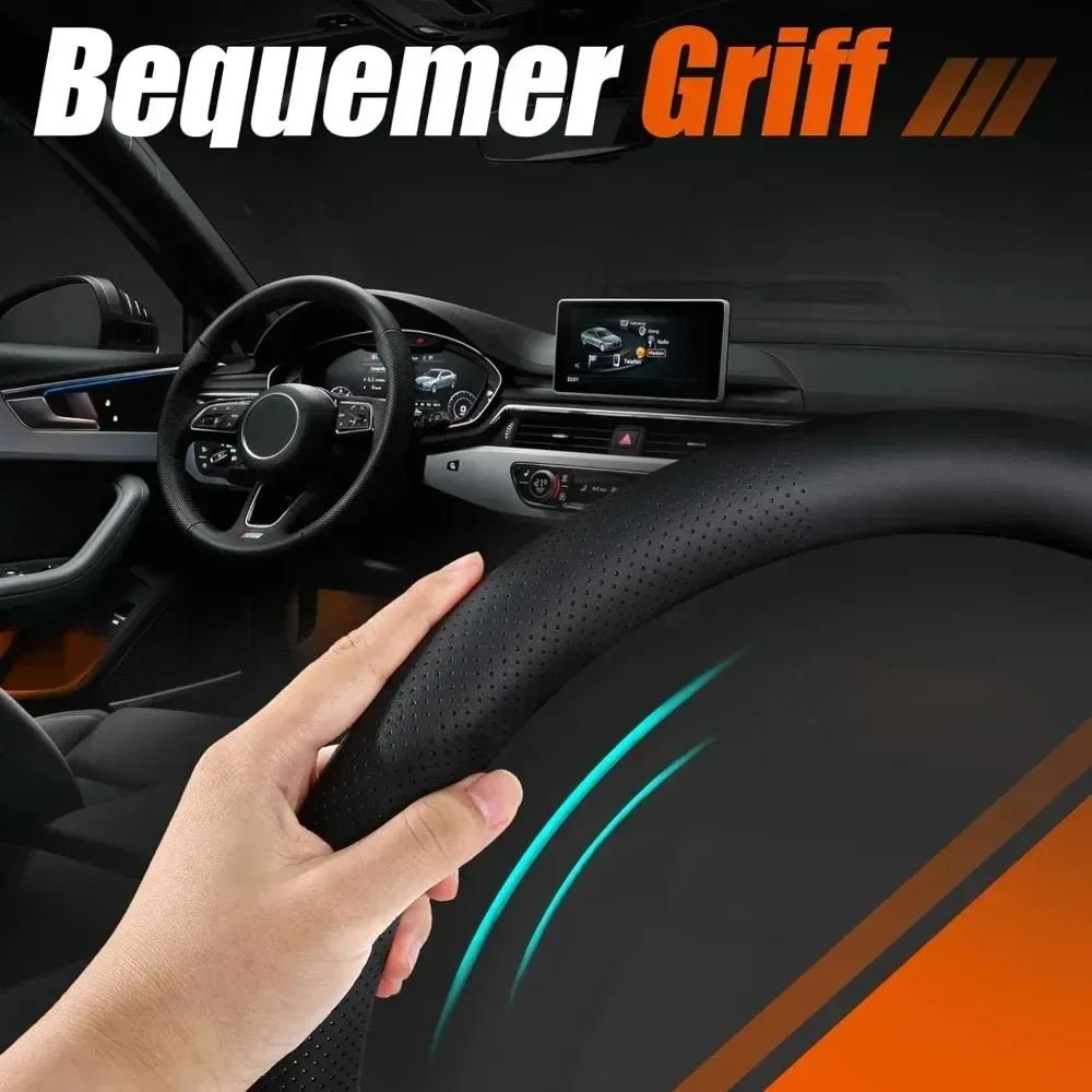 Full-hole hand-sewn Car Steering Wheel Cover, Ultra-thin Anti Slip Leather Steering Wheel Cover,car Parts Interior 37-38cm