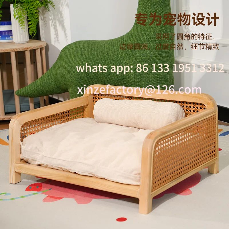 

Cats and dogs special sofa! Rattan cat nest universal cat and dog bed in all seasons Solid wood breathable large size sleeping b