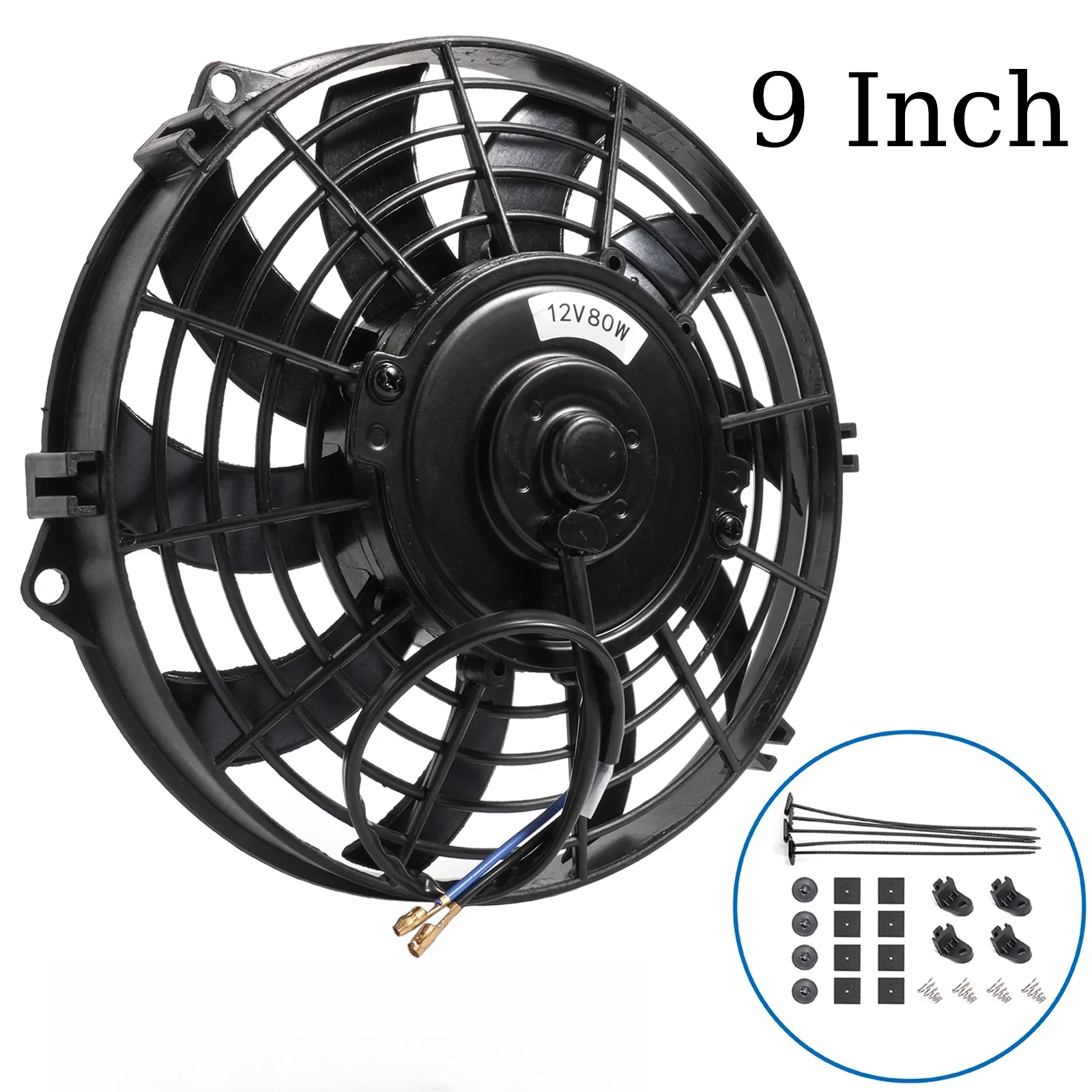 Universal 12V 80W 9 Inch10 Blades Slim Reversible Electric Radiator AUTO FAN Push Pull With Mounting Kit Type