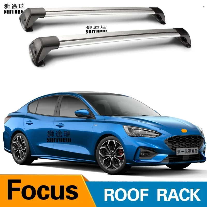 2 pcs For FORD Focus Sedan hatchback 2011+ 2017 2018 roof bar car special aluminum alloy belt lock Led shooting RACK CORSS rack