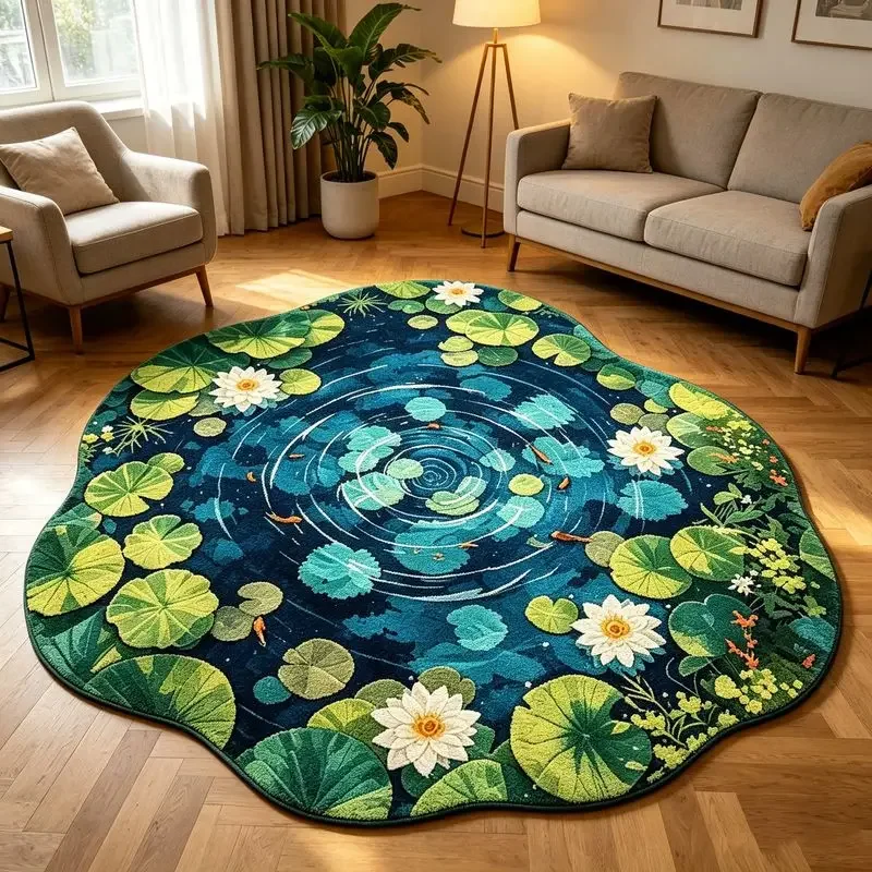 VIKAMA Tree Ring Toadstool Pine Cone Season Foliage Round Rug Woodland Countryside Floor Padding Space Decor Accent Stylish Soft