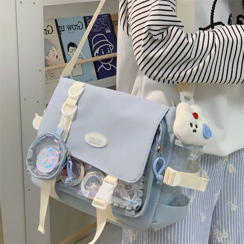 حقيبة كروس للفتيات على الطراز الأكاديمي اللطيف، سعة كبيرة، حقيبة ساعي شفافة متعددة الاستخدامات