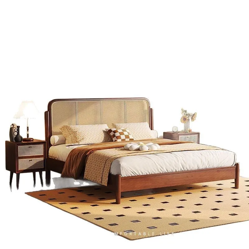 

Retro solid wood bed. M double bed master bedroom. M Japanese-style solid wood bed homestay bed small apartment. Single