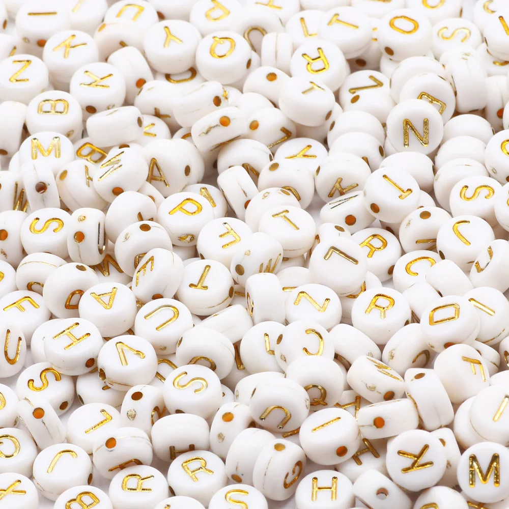 7mm White Gold Color Mix Letter Acrylic Beads Round Flat Alphabet Loose Beads For Jewelry Making Handmade Diy Bracelet Necklace image 5