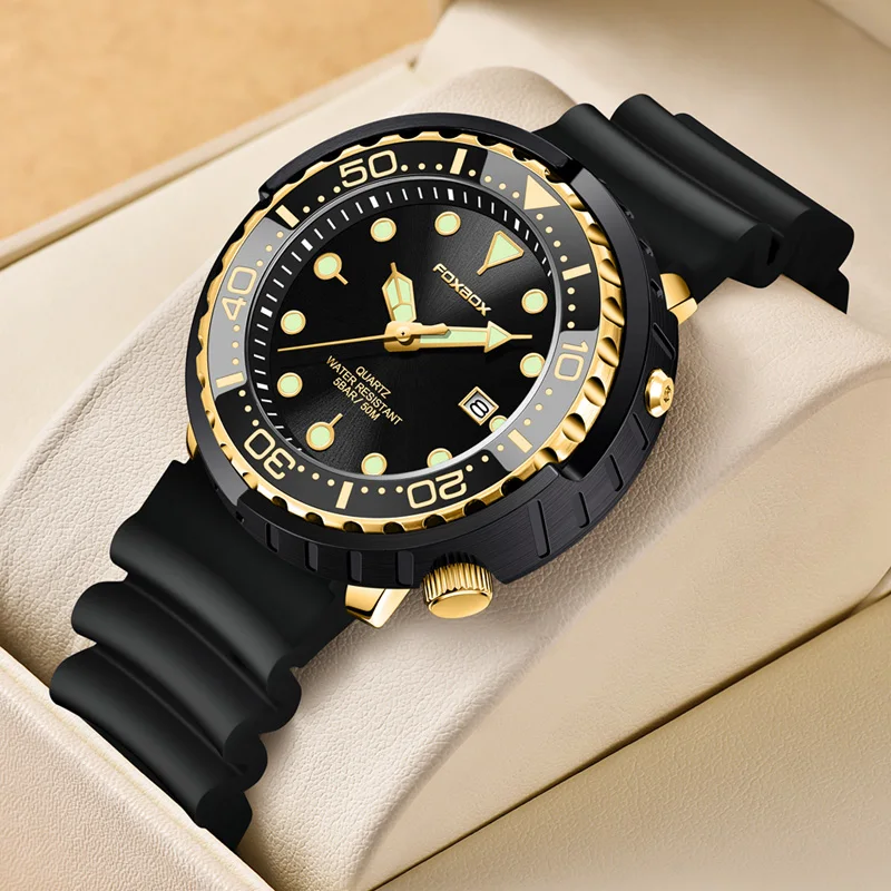 FOXBOX Mens Watches 5ATM Sports Waterproof Quartz Wristwatch