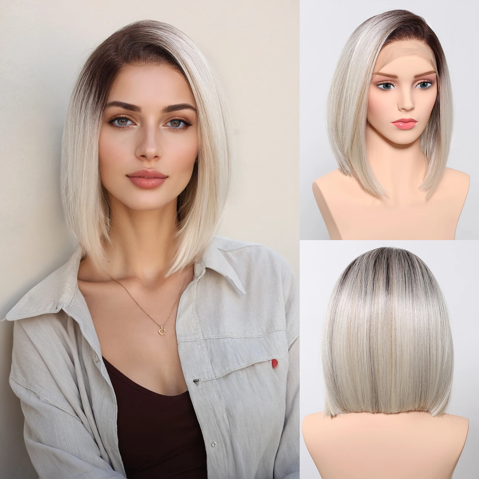 

Короткие прямые синтетические парики HENTY MARGU для женщин, натуральный светло-русый градиентный парик-каре, термостойкий парик для косплея и вечеринок