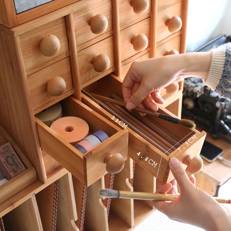 Retro Wooden Creative Mushroom Drawer Desktop Organizer Multi-Function Desk Box for Pencil Tape Storage