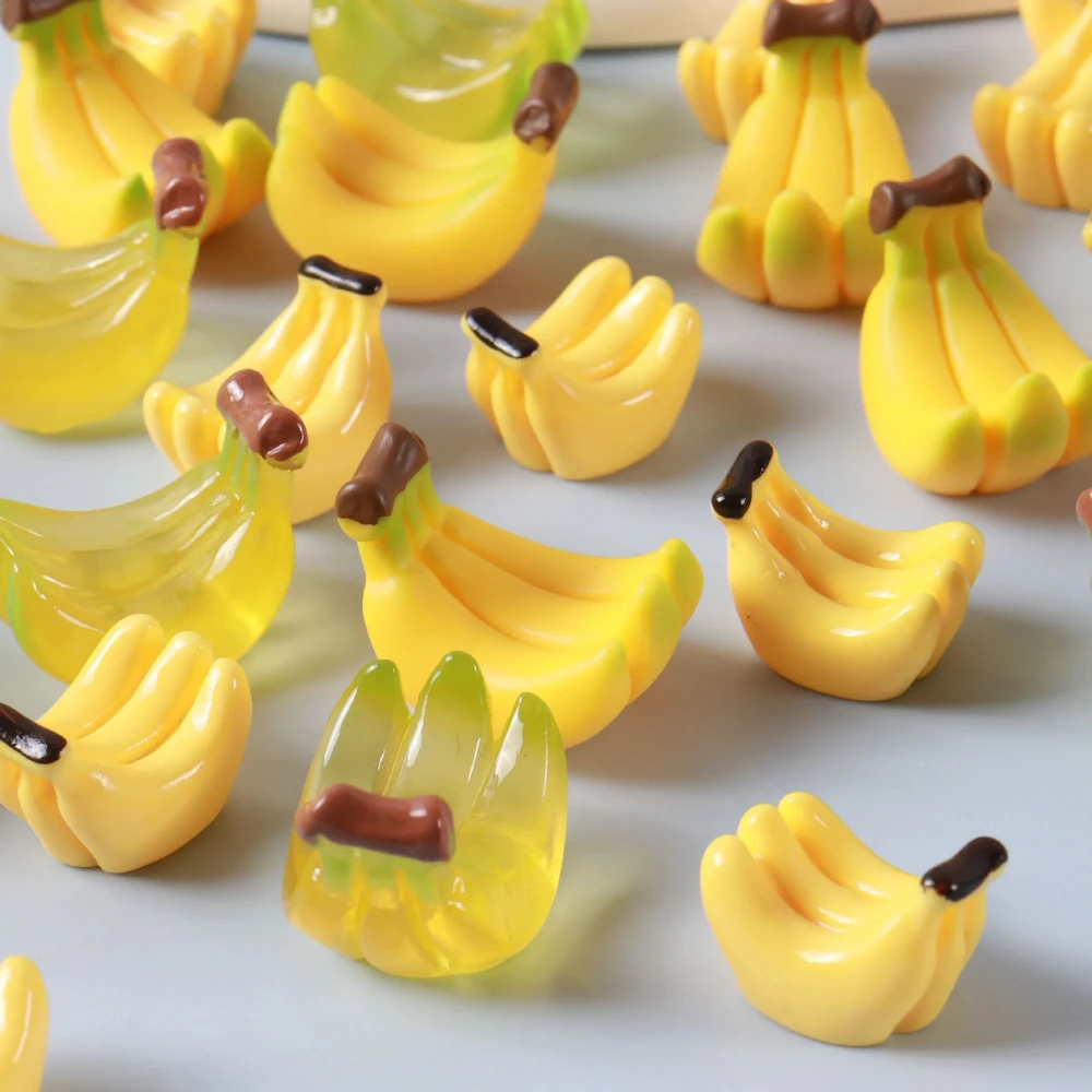 10Pcs 3D Mini Banana Resin Charms Solid Glow Dark 3 Sizes Small Large Dollhouse Kitchen Phone Case DIY Accessories