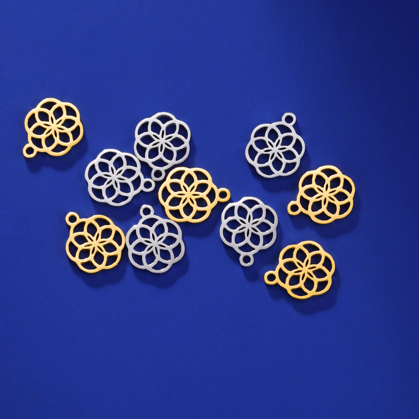 Skyrim 5pcs/lot 10mm Small Flower of Life Charms for Jewelry Making Stainless Steel Gold Color DIY Pendant for Necklace Bracelet