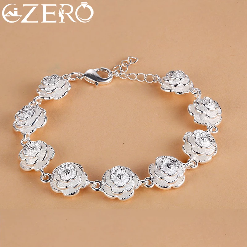 

Charm 925 Sterling Silver Rose Flower Chain Bracelet For Women Fashion Pretty Party wedding accessories gift fine luxury Jewelry