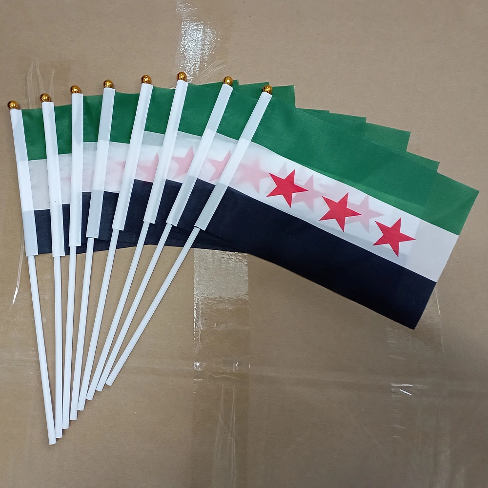 xvggdg   50pcs/lot  custom old Syria   hand flag 14*21cm    The Syrian Arab Republic Syrian three Star Scarf Banner