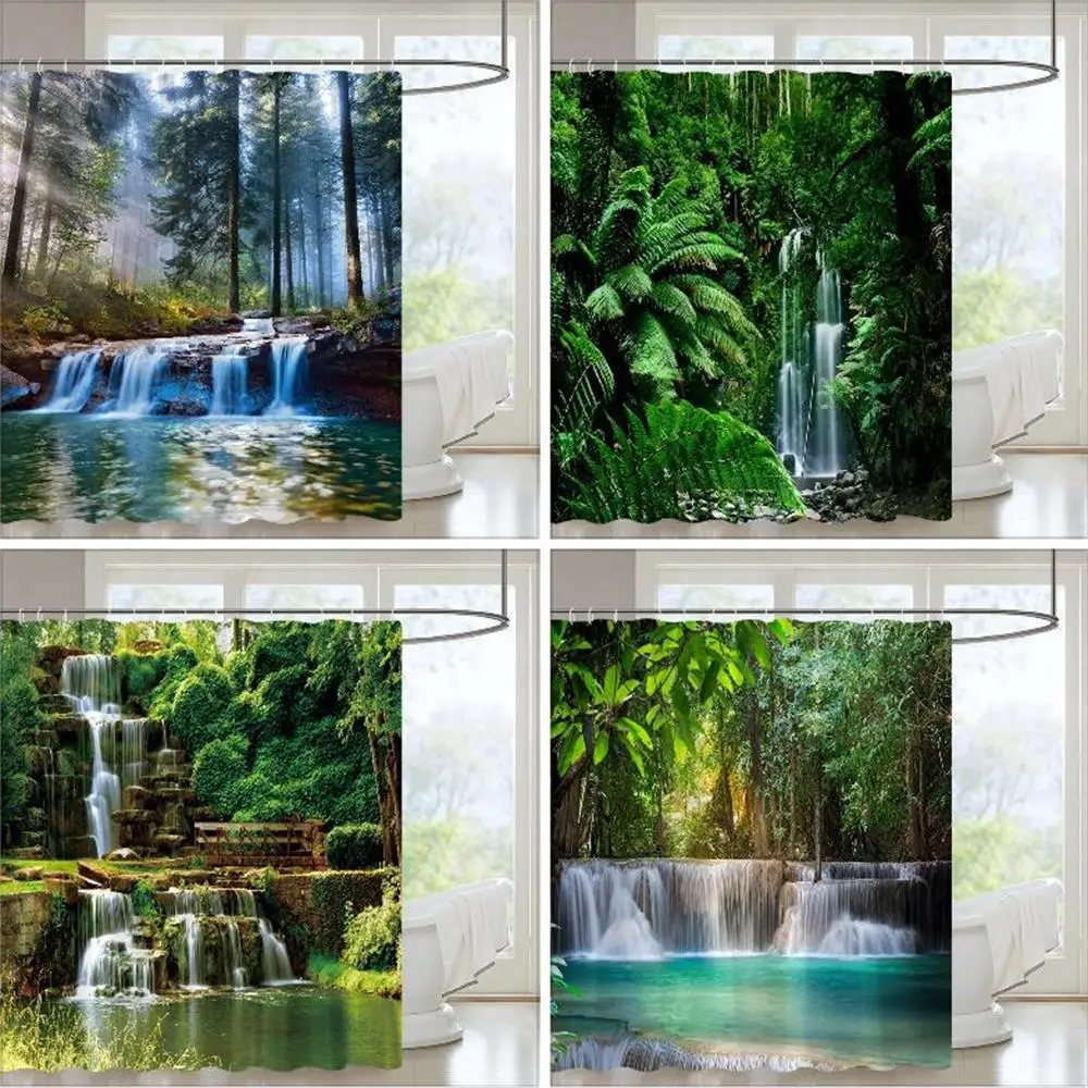 

Tropical Forests Shower Curtain Aesthetic Woods Bird Fabric Bathroom Curtain Natural Scenery Home Decor Bathroom Accessories Set