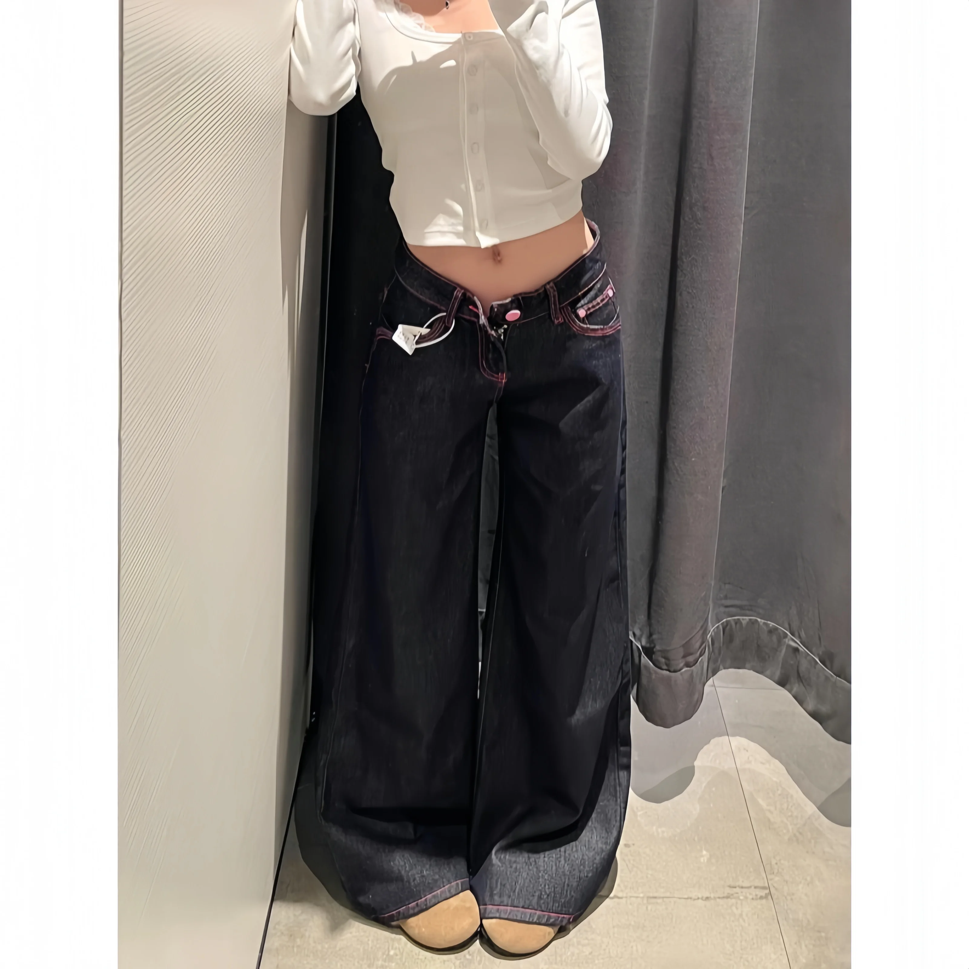 Women's Jeans Women's Pants Low Rise Flare Washed Denim Casual Summer Style Tummy Control Long Leg Straight Wide Leg