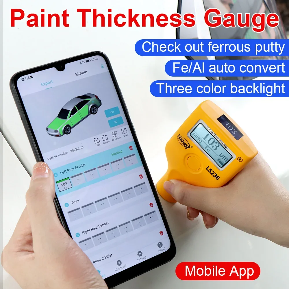 LS236 Portable Coating Thickness Gauge Dual Screen Car Paint Checker Meter Car Tester Paint Film Coating Thickness Gauge