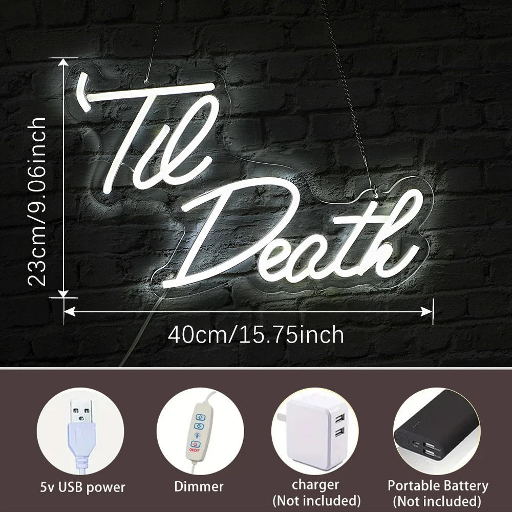 Til Death letrero de neón LED alimentado por USB, decoración de pared para el hogar, habitación, propuesta, regalo del Día de San Valentín, decoración de fiesta de boda