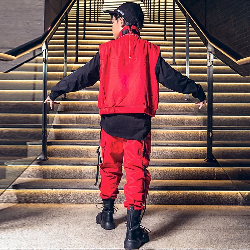 Vêtements de Défilé pour Garçon et Fille, Costumes de Jazz, Hip Hop, brevde Rue, Spectacle sur Scène, Tenues Rouges pour Adolescents