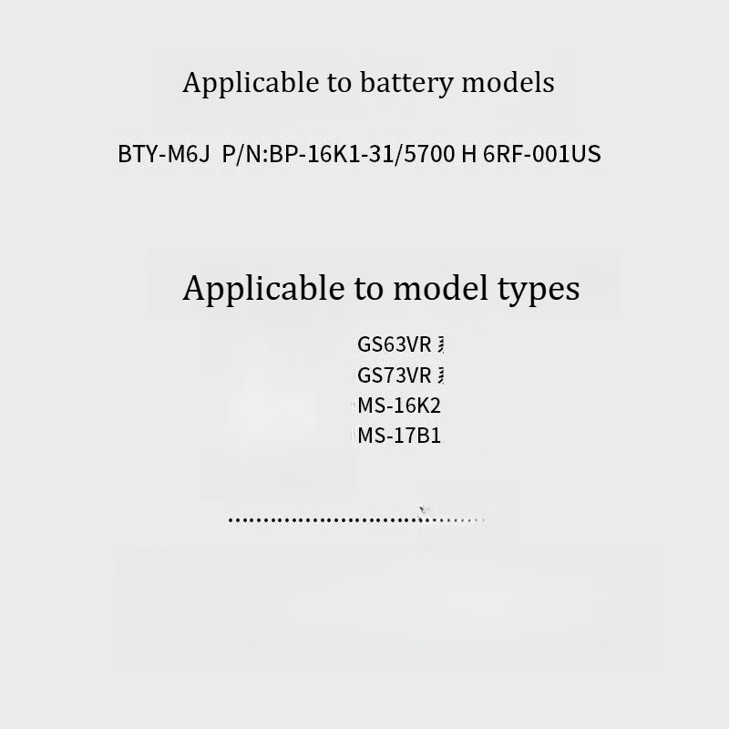 

5700mAh Large Capacity 11.4V for MSI GS63VR GS73VR 7RE MS-16K2/16K4/16K5 BTY-M6J Ultra Long Endurance Laptop Battery