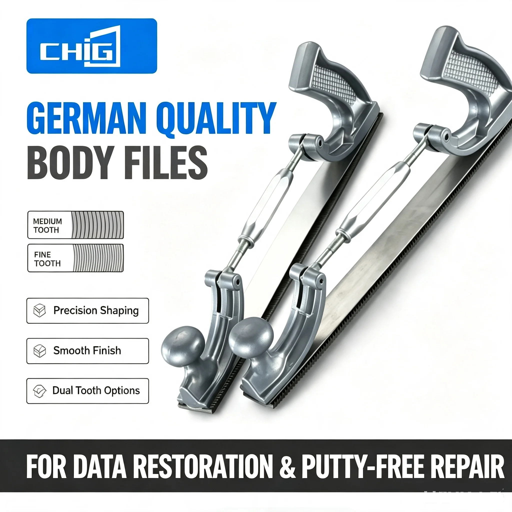 Automotive Body Repair Sanding and Filing Tool Set with Fine and Medium Grit Files for Dent Restoration Without Putty