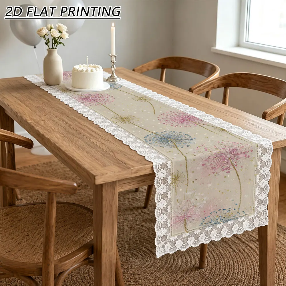 1pc Colorful Dandelion Pattern Tulle Lace Table Runner For Birthday Party Home Holiday Decoration
