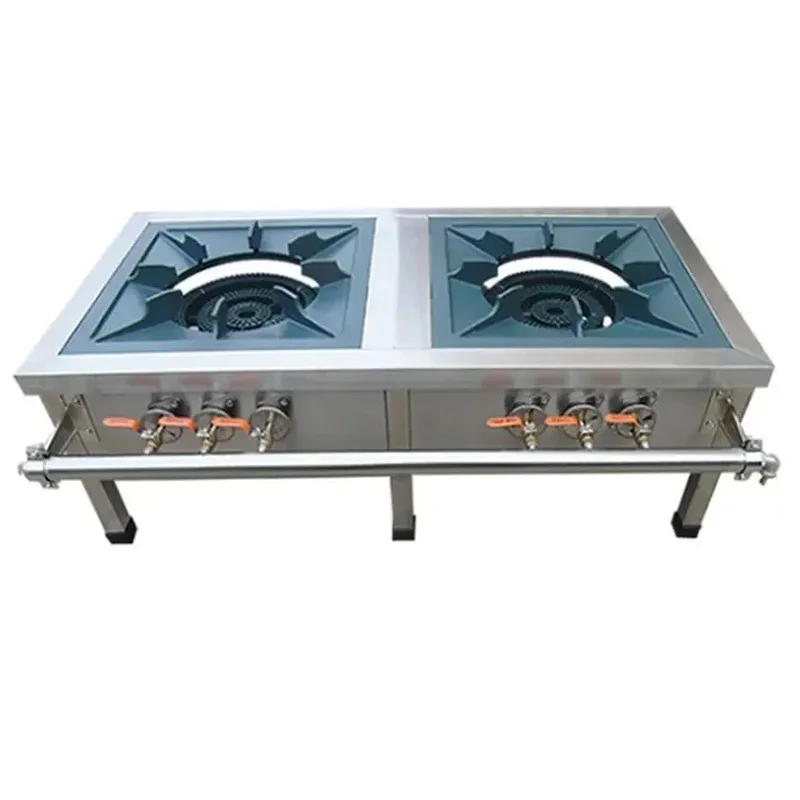 Commercial Duty Iron Burners Freestanding Stainless Steel Double Burner Gas Stove