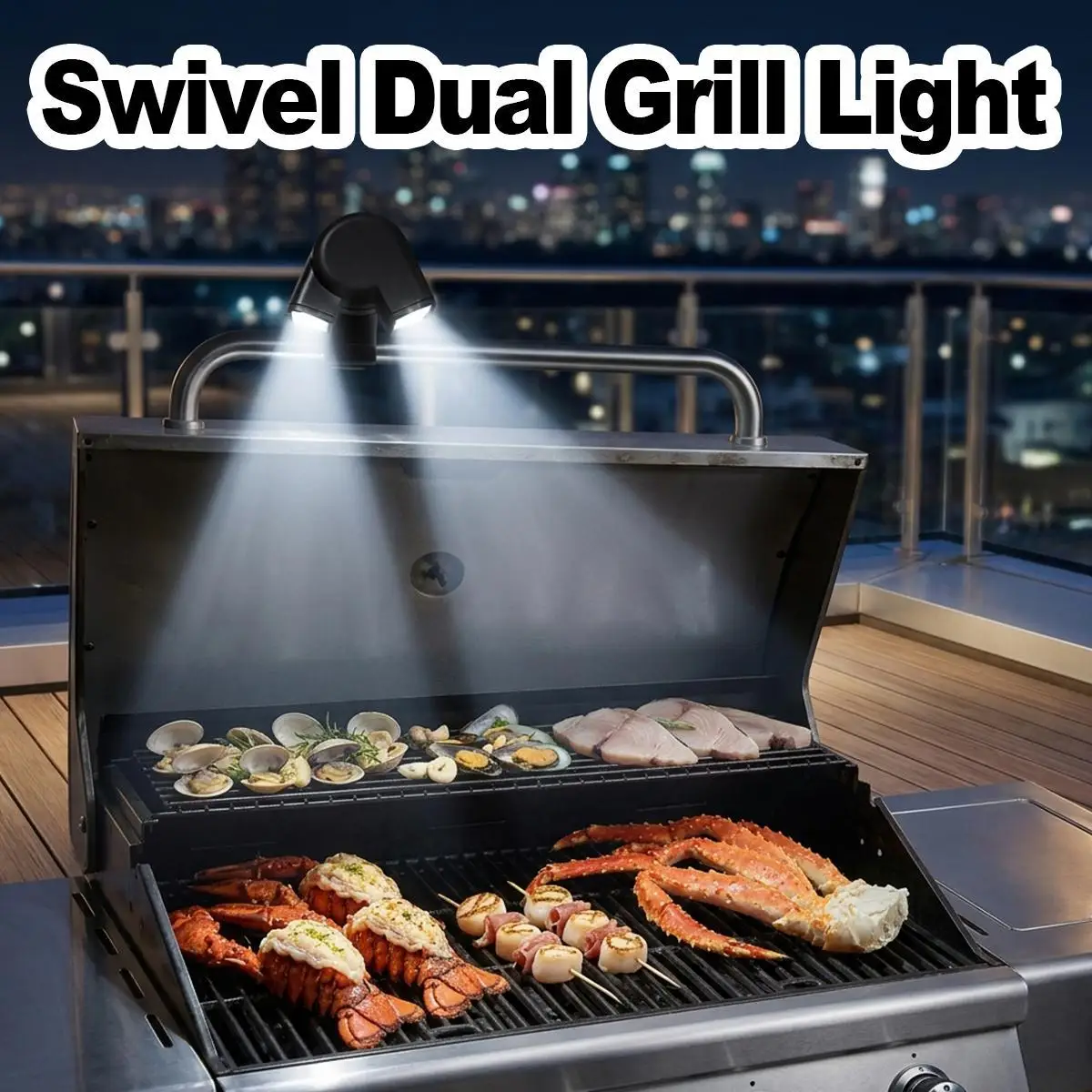 

LED Dual Head Grill Light Outdoor Grill Spotlight with Clip-on Mount and 360 Rotation for Camping Fishing Portable Lamp BBQ Tool