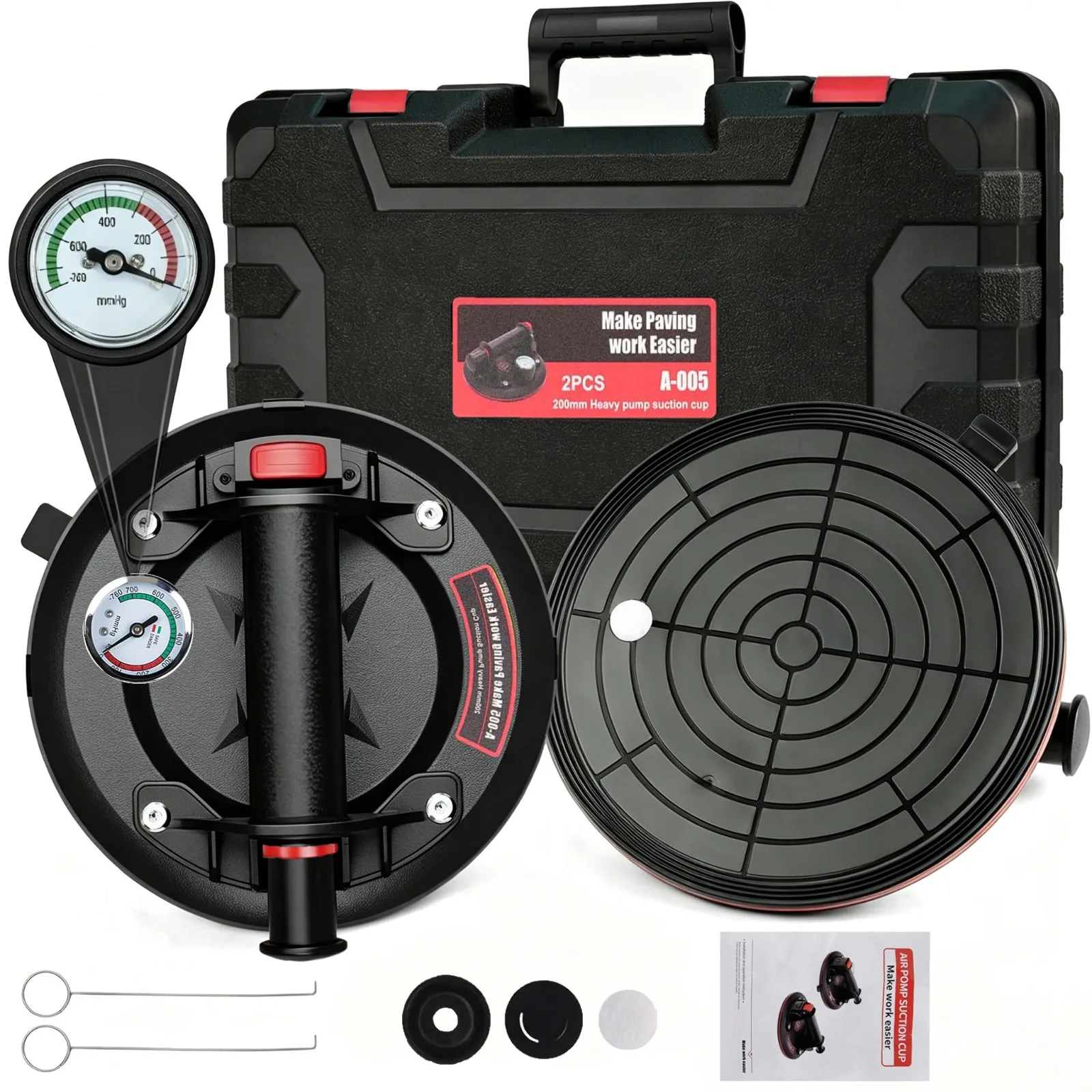 Ventouses à vide de 8 pouces pour carreaux, capacité maximale 200 kg, ventouse manuelle pour verre avec manomètre, outils de levage