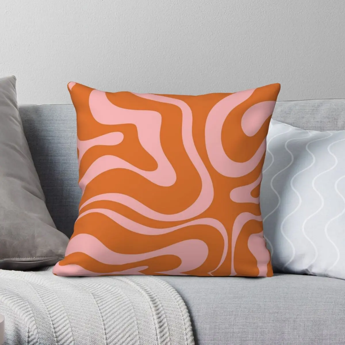 Liquid Swirl Retro Orange Pink Square Pillowcase Polyester Linen Velvet Pattern Decor Pillow Case Home Cushion Cover Wholesale