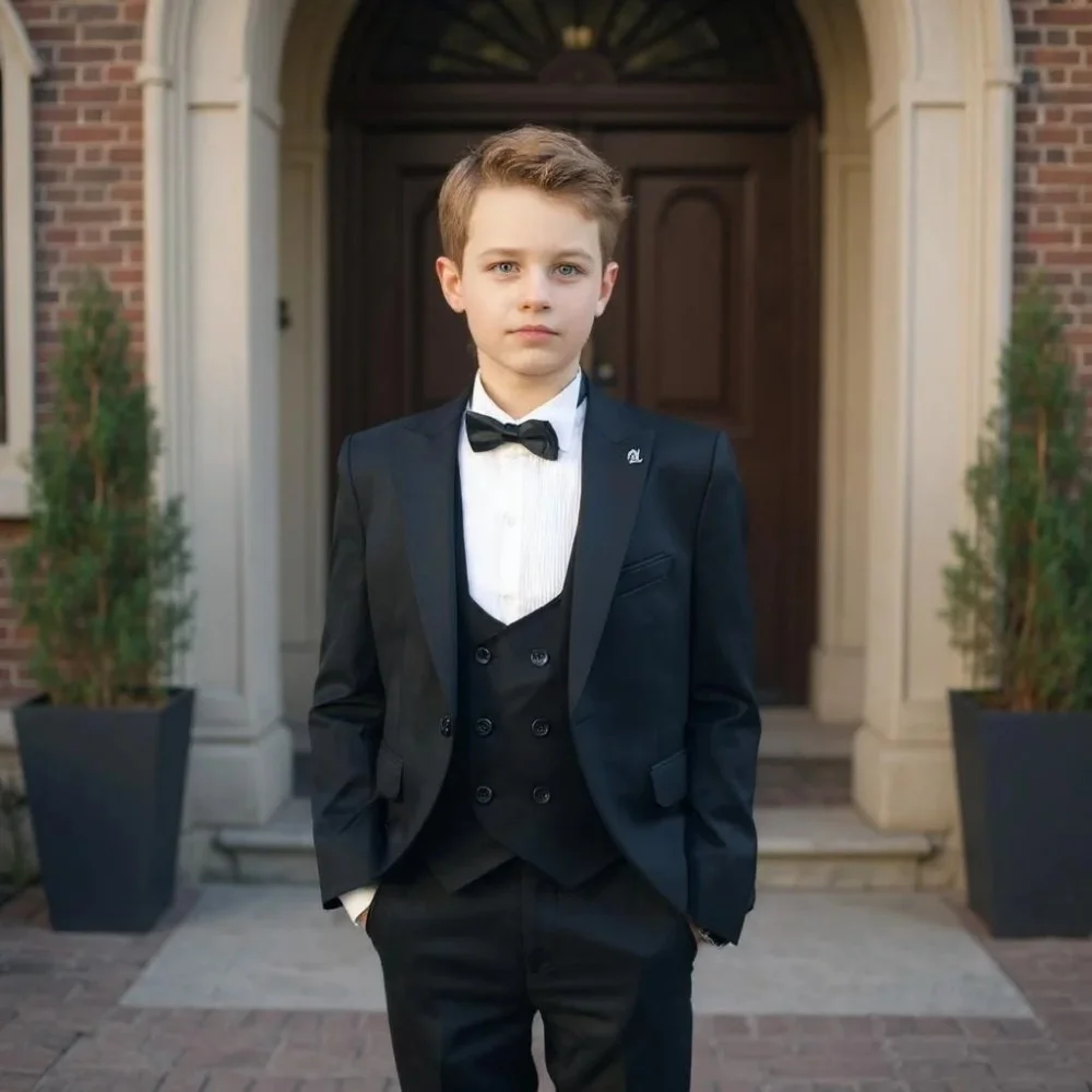 

3 Piece Kids Tuxedo Suit Elegant Children Suit Set for Boys 3-16 Years Wedding Birthday Party Suit Set Graduation Boys Suit