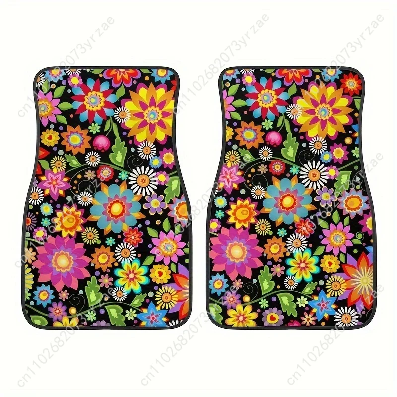 

Flower Pattern 4pcs Universal Car Floor Mats All-Season Fashionable Auto Interio Absorbent Non-Slip Washable Car Floor Mats