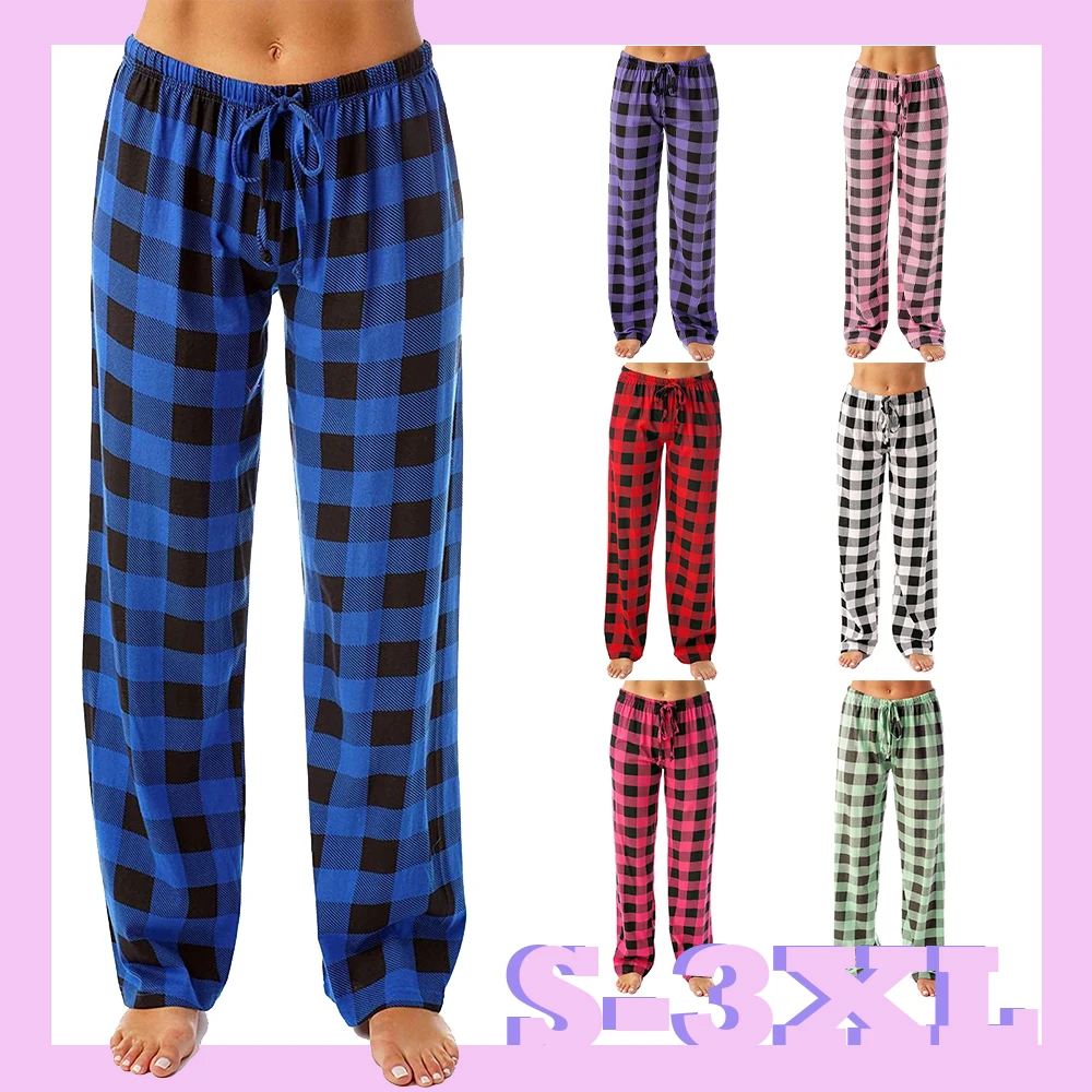 

2024 New Classic Plaid Elastic Sleep Pants, Comfortable And Casual Drawstring Loose Straight Leg Pajama Pant S-3XL