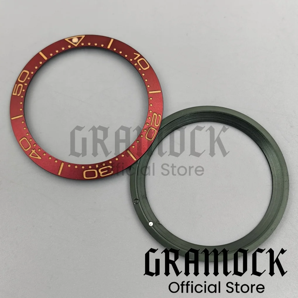 Gramock Vintage 38mm Aluminum Brushed Burgundy Red Green Watch Bezel Lume Fit 41mm Watch Case For Diving Watch Accessories Part