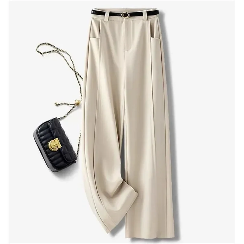 

Весенние брюки 2026, новые бордовые костюмы, брюки для женщин, офисные женские элегантные широкие брюки с высокой талией и карманами