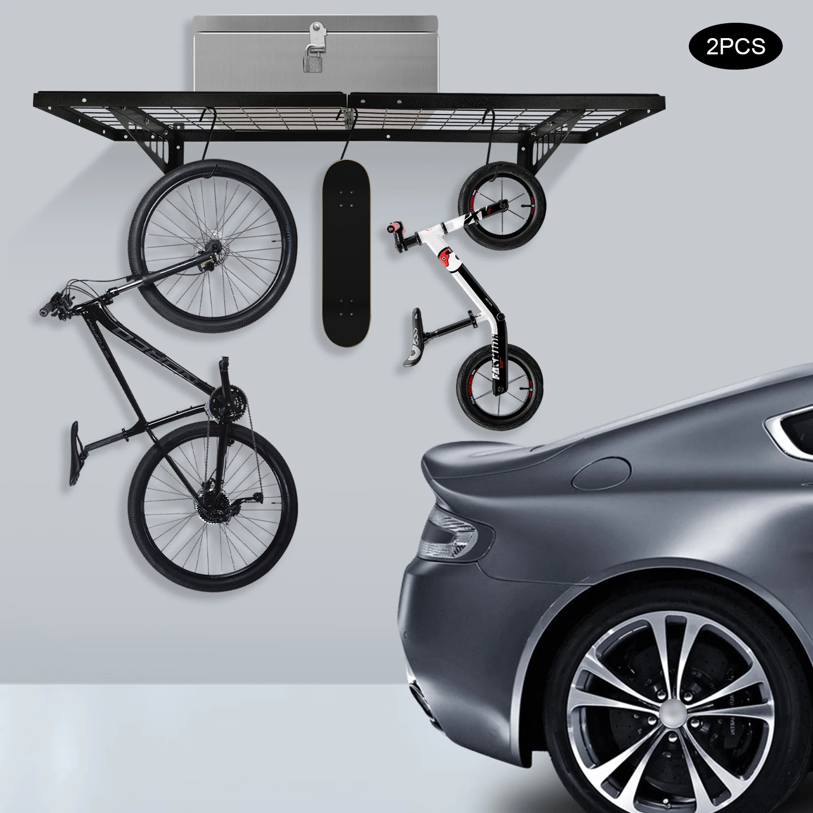 

2-PACK Garage Shelving with Hooks, Garage Storage Rack, Wall Shelf Garage Organization System