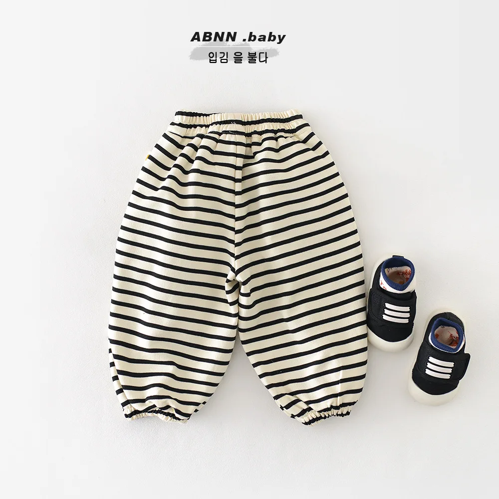 2026 ربيع جديد الطفل سراويل تقليدية القطن الرضع الفتيات الكرتون الباندا Sweatpants طفل الفتيان مخطط بنطلون ملابس الأطفال