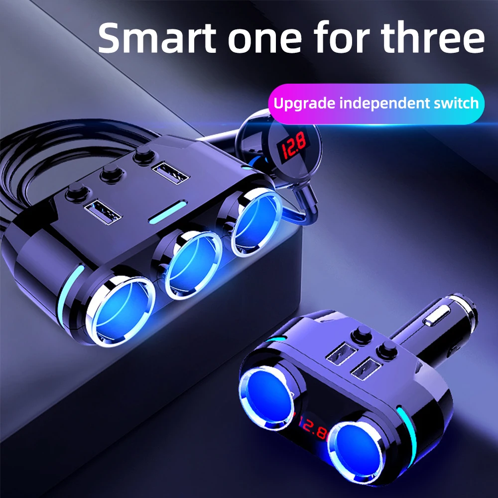 100w detecção de tensão multifunções display digital led usb carga rápida 12-24v carregador de carro um arraste três isqueiro