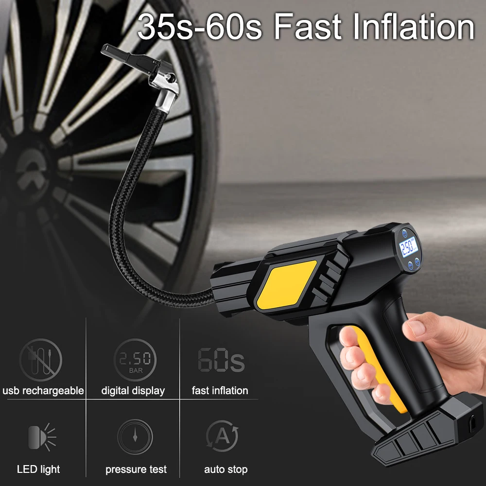 Cordless Inflator Car Air Compressor Tire Pressure Test 120W Digital Tire Air Pump With LED Flashlight