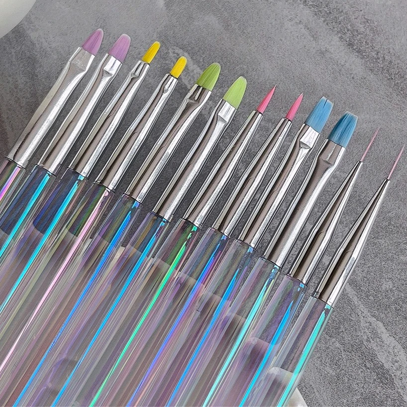 

Colorful Nail Art Universal Brushes Round Head Phototherapy Petal Pull Pen Ice Transparent Aurora Paint Draw Line Manicure Tools