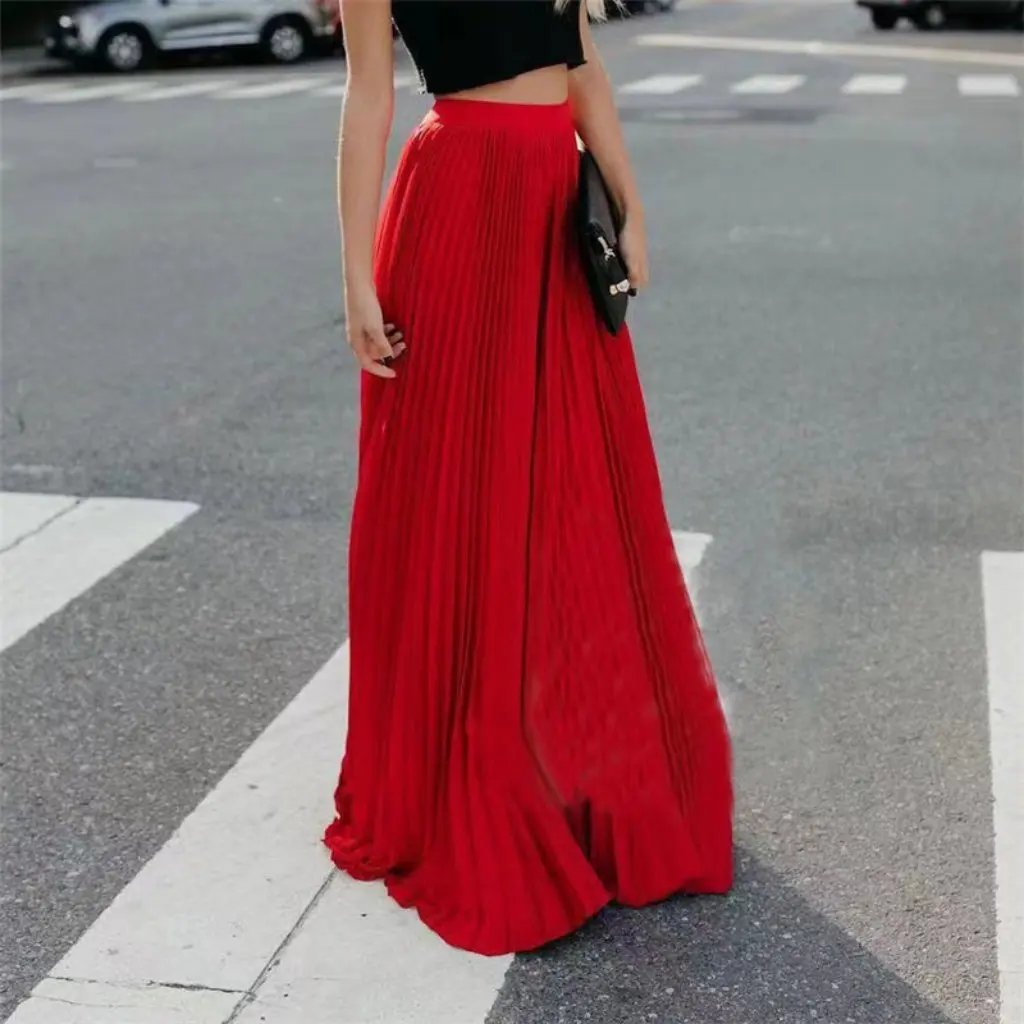 

Women's Solid Color Pleated Skirt European And American Style Independent Station Spring Summer New Swing Skirt for Ladies