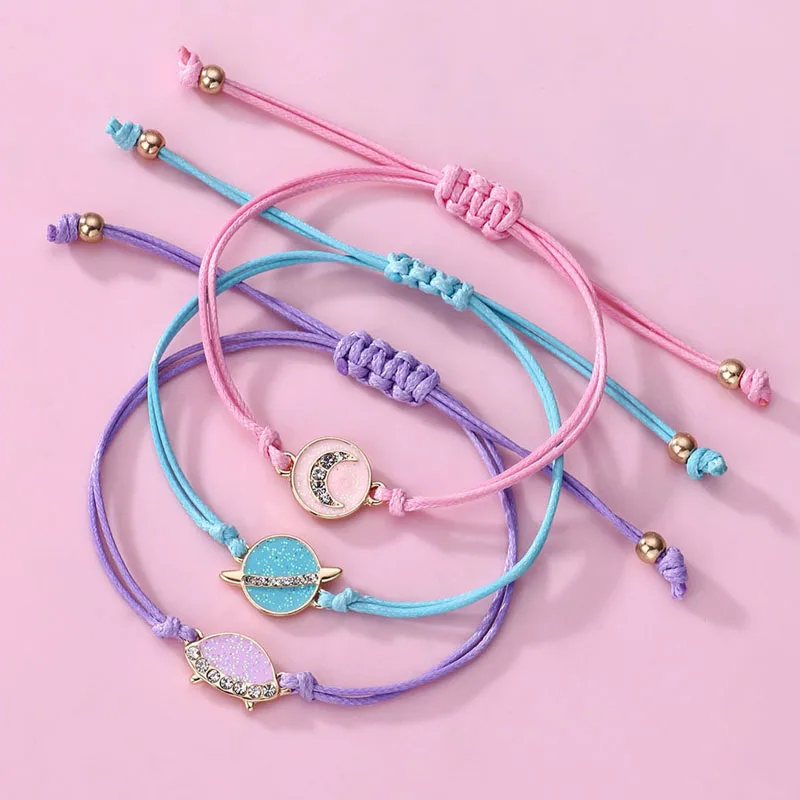 Luoluo&baby 3Pcs/set Bracelets Braided Cord Bracelet Unicorn Heart Star Charms for Jewelry Making Bracelet Kid\'s Gifts