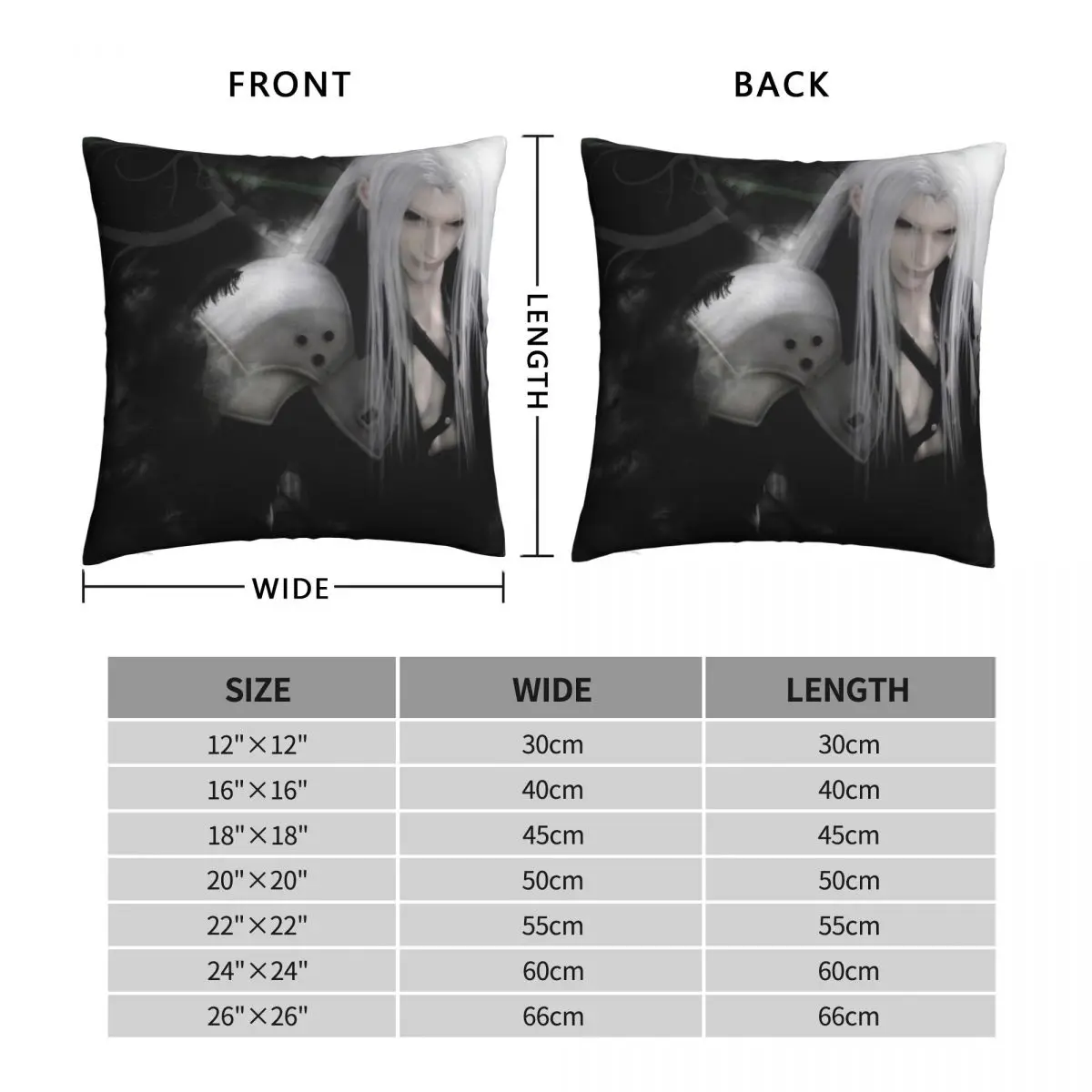 Final Fantasy Sephiroth Square Pillowcase Polyester Linen Velvet Printed Zip Decor Pillow Case Car Cushion Case