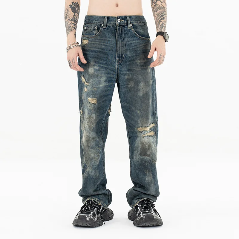 

Waed Straight Leg Jeans Men's Casual Loose Fit Jeans Low Waist Long Pants Cotton Material Autumn Winter Faion Sle