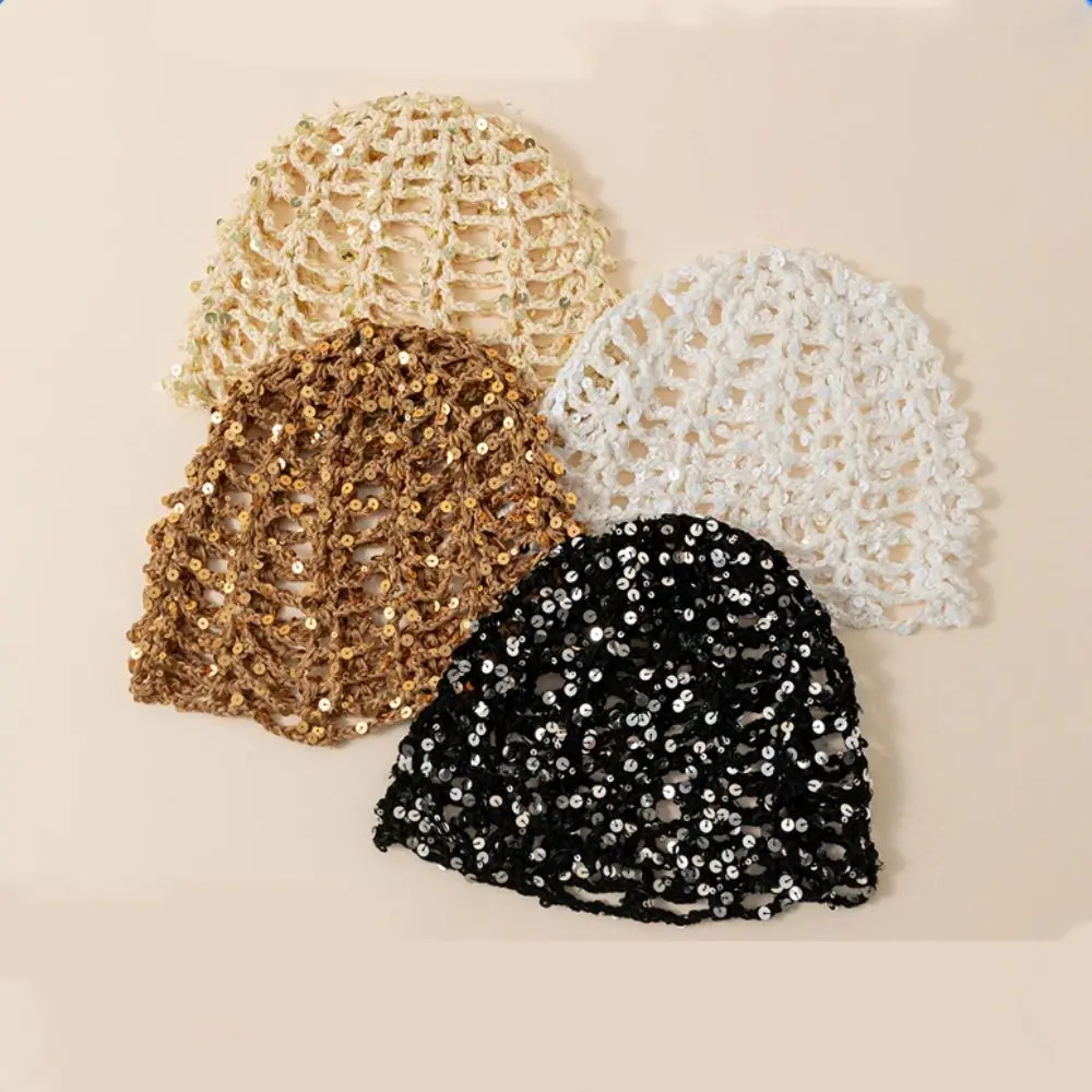 Fashion Elegant Hollowed Out Knitted Hat Thin Ethnic Style Bohemian Style Beanies Korean Solid Color Weave Cap Spring Summer