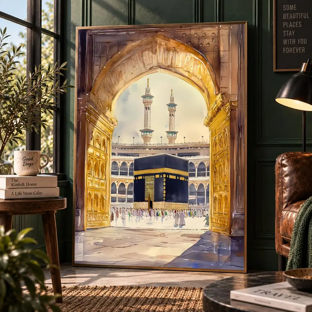 Al-Aqsa Mosque Kaaba Islamic Canvas Poster Watercolors Decorative Painting Poster HD