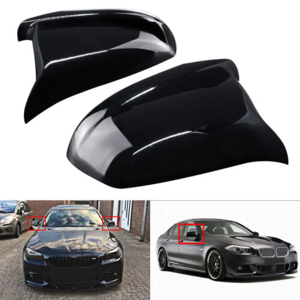 Gloss Black Wing Rearview Mirror Cover For BMW 5 Series F10 F11 Sedan 2011-13