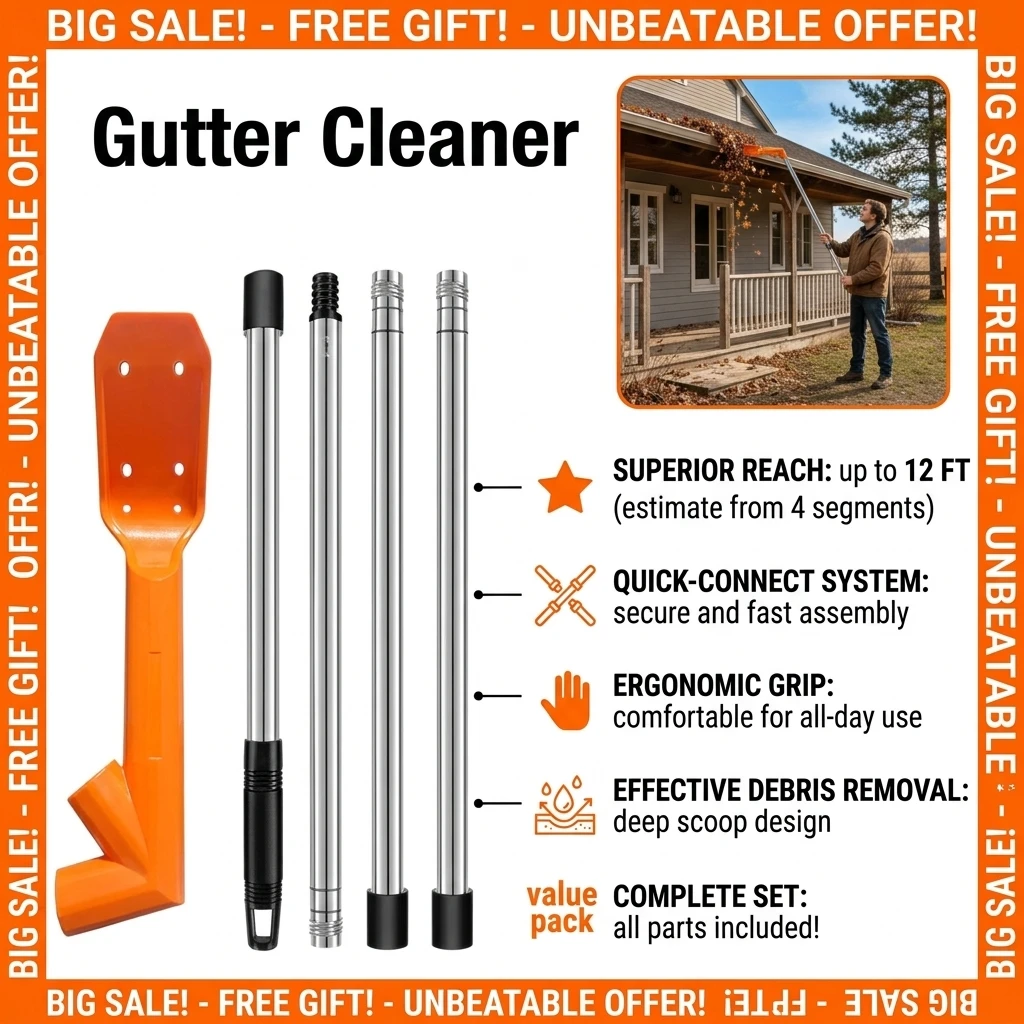 Long Handle Pipe Cleaners Tool Ergonomic Thicken Gutter Cleaning Tool Easy to Use Abrasion Resistance Roofing Leaf Shove